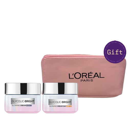 b0bdfdjdwv-l-oreal-paris-glycolic-bright-day-cream-with-spf17-15-ml-glycolic-bright-glowing-night-cream-15-ml-regime-pack-of-2-0-320x320-removebg-preview_dd7f26f0-3ac1-4cde-9d05-f7aa8ff3e2fe.png L'Oréal Paris Glycolic Bright Day & Night Cream + Toiletry Bag Gift | لوريال باريس كريم Glycolic Bright Day & Night Cream + Toiletry Bag Gift - Image 1