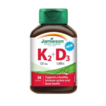 Jamieson Vitamin K2 120mcg + D3 1000IU 30 Tablets | جاميسون فيتامين ك2 بتركيز 120 مكغ مع د3 1000 وحدة